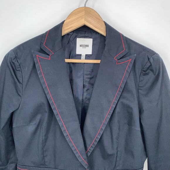Moschino Navy Blazer With Red Contrast Stitching Peak Lapel Jacket - Picture 2 of 12